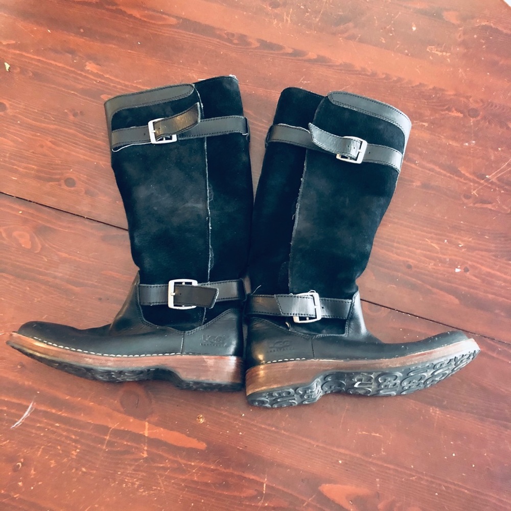 Ugg Dunwich fleece black riding boots buckle 6